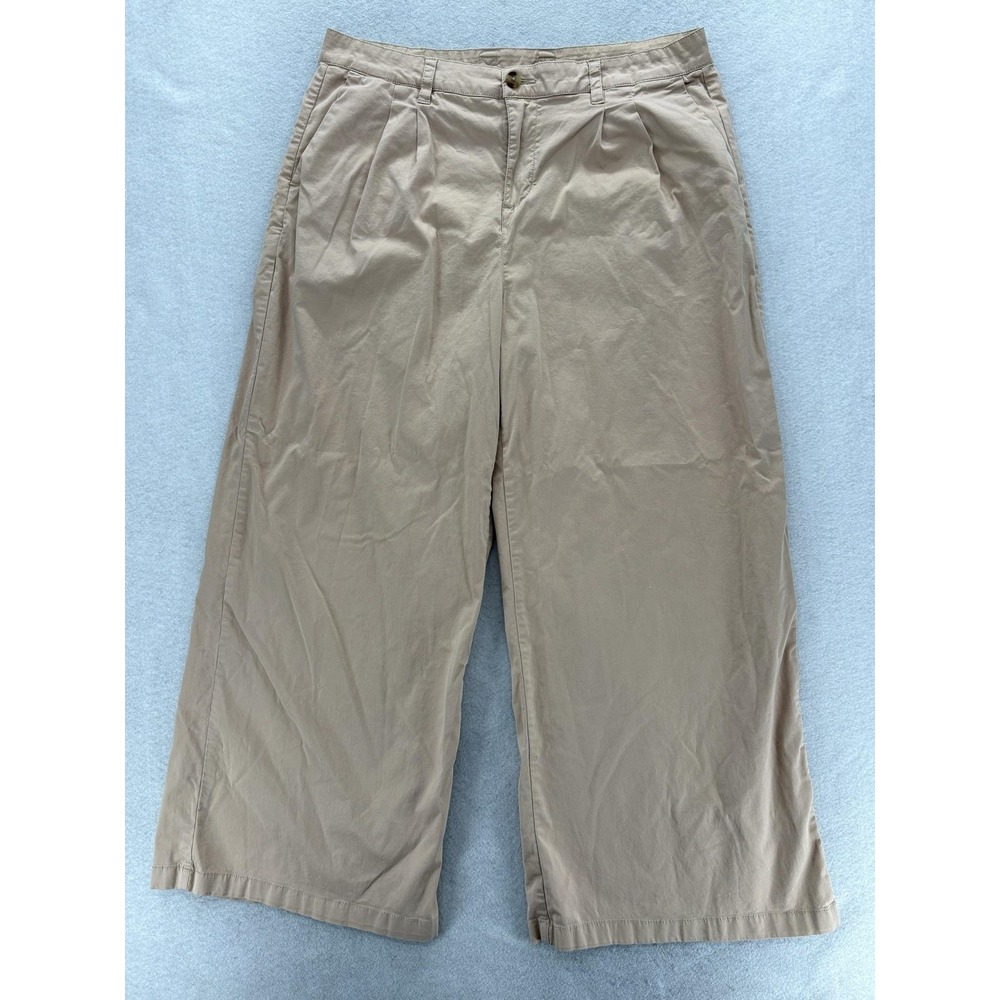 Pact Wide Leg Chino Pants Womens XL Beige Organic Cotton Crop Twill Relaxed Work
